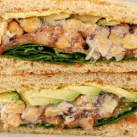 Stoic Sandwich · noble bread, chickpeas, house-made vegan feta, cucumber, olive, lemon, oregano, tomato, spin...