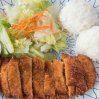 Chicken Katsu · Breaded deep fried chicken breast cutlet with katsu sauce.