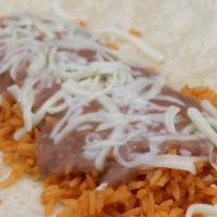 Beans, Rice, And Cheese Burrito · Now Bigger With: 14