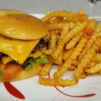 Double Cheese Burger	+ Fries + Drink · 2 smashed Premium Angus Beef patties, 2 slices of American cheese, Cave sauce, Lettuce, toma...