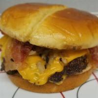 Bacon Cheese Burger + Fries + Drink · 2 smashed Premium Angus Beef patties, 2 slices of American cheese, Bacon, Grilled onions, Ma...