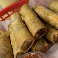 Pork Veggie Lumpia (5 Pieces) · Comes with ground pork, shredded carrots, and bean sprouts, and Sweet Chili Sauce.
