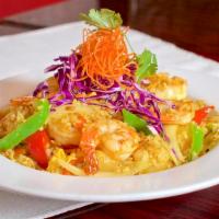 D Pineapple Fried Rice · Pineapple, carrot, bell pepper, onion, egg, and cashew nut stir fried with yellow curry powd...