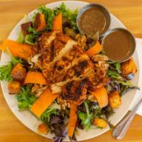 Grilled Chicken · Grilled chicken breast over mixed greens with balsamic vinaigrette, raisins, caramelized oni...