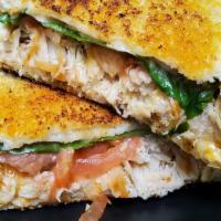 Mccluckskey · Chicken, Cheddar, Chipotle Peppers, Lettuce, Tomato, Spicy Aioli 
Grilled on Sour Dough w/ P...