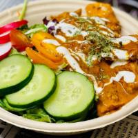 Chicken Makhni Curry Bowl (Butter Chicken) · Butter Chicken Curry (Chicken Makhni), Basmati Rice, Garden Salad w/ Vegetables & Pepper Mas...