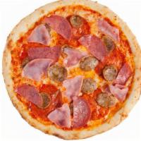 Mamma Meatza · NY pizza sauce, parmesan, mozzarella, pepperoni, sausage, ham, salami