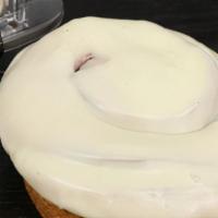 Cinnamon Roll · Tender, sweet dough swirled with rich cinnamon filling
Topped with cream cheese icing