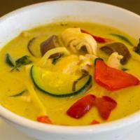 Green Curry · Our delicious green curry paste, coconut milk, and assorted vegetables, cooked with your cho...