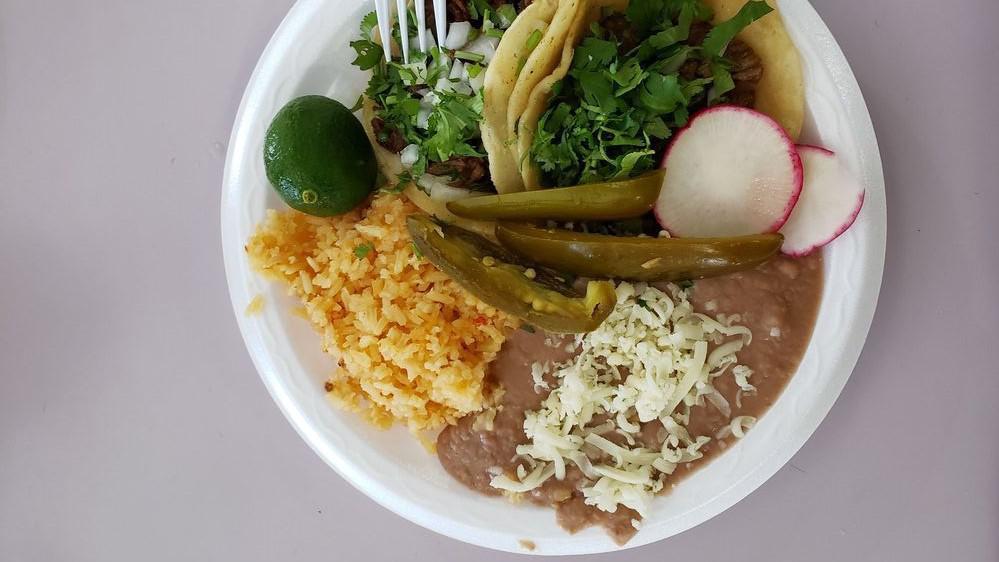 Taco Plate (2) · Meat, onion, cilantro and salsa.