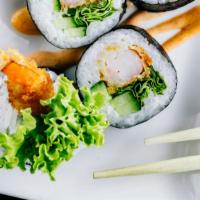 The Cali Tempura Roll · Delicious roll made with tempura-fried shrimp with avocado and cucumber rolled in a sheet of...