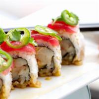 The Jalapeño Roll · Delicious sushi made from fresh tuna, garlic, Sriracha sauce, cream cheese and jalapeños.