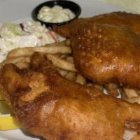 Fish & Chips · Fish and chips beer battered cod with coleslaw and tartar sauce served with signature crispy...