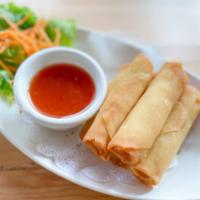 Thai Spring Rolls · 4 pieces. Deep fried spring rolls stuffed with vegetables served with sweet and sour sauce.
