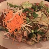 Pad Thai · Medium size rice noodles with choice of meat, egg, bean sprouts, green onions and ground pea...