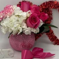 Valentines Delight · Valentines Delight, say I love you in style! hot pink roses, white hydrangea and pink and wh...