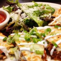 Pulled Pork Quesadilla · Carlton Farms slow-cooked pork, caramelized onions, jack cheese, flour tortilla, chipotle so...