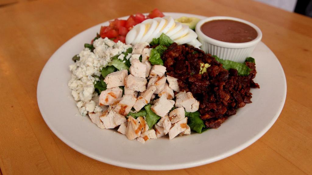 Grilled Chicken Breast Cobb Salad · Boiled egg, bacon, avocado, tomato, blue cheese, romaine, choice of dressing