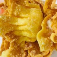 Crab Wonton (6 Pieces) · Blend of imitation crab meat, onion, celery, and cream cheese with crispy fried wonton.