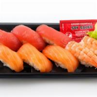 Chef'S Assorted 8Pc Nigiri  · raw | 3pc tuna nigiri, 3pc salmon nigiri, 2pc shrimp nigiri | 302 cal. | contains: fish, soy...