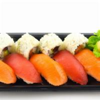 Tuna & Salmon Nigiri & Roll Combo  · raw | 9pc total - 5pc nigiri (tuna & salmon), 4pc roll (tuna cucumber roll, salmon avocado r...