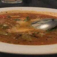 Minestrone · Italian classic vegetable soup topped with Pecorino Romano cheese.