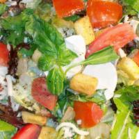 Caprese · Mix greens, tomatoes, croutons, fresh mozzarella, salt & pepper, basil, balsamic vinegar and...