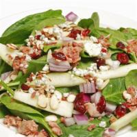 Spinach Salad · Spinach, bacon bits, green apples, red onions, craisins, almonds, blue cheese, balsamic vina...