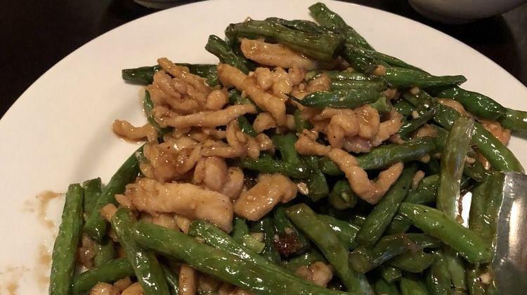 String Beans Chicken · Tender chicken with crisp string beans stir-fried in a mild soy-based sauce.