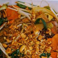 Pad Thai · Fresh rice noodle woked tossed with choice of protein, scrambled egg, yellow onion, celery, ...