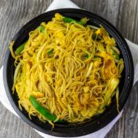 Singapore Bowl · Rice noodle woked tossed with choice of protein, yellow onion, green onion, bean sprouts, gr...