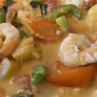 Pineapple Curry · Red Curry base with pineapple, pea-carrot, Bell pepper, tomatoes and basil leaves