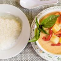 Pineapple Curry Dinner · Spicy. Bell pepper, pineapple , basil and carrot. Includes rice.