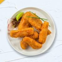 Ride The Buffalo Tenders · Chicken tenders cooked crispy and tossed with buffalo sauce. Served with choice of ranch or ...