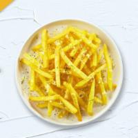 Cheese Chaser Fries · Idaho potato fries cooked until golden brown & garnished with salt, garlic, and cheese.