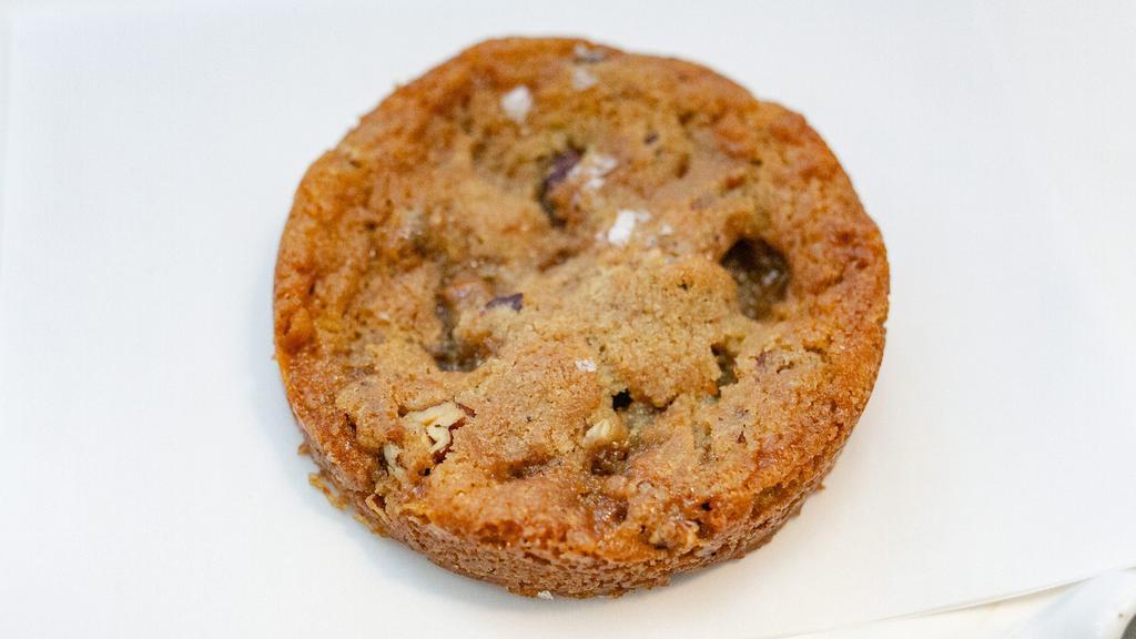 Salted Toffee Pecan · This brown butter cookie is made with toffee pieces, toasted pecans, and sea salt, and is the perfect combo of sweet, salty, and crunchy!