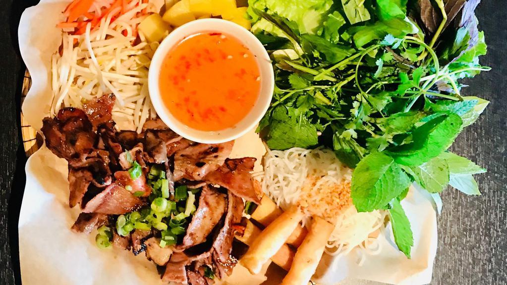 Thit Nuong Cha Ram · Charbroiled Pork and crispy shrimp rolls