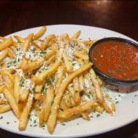Mizithra Fries · Crispy shoestring fries, deliciously topped with our famous Mizithra Cheese and served with ...