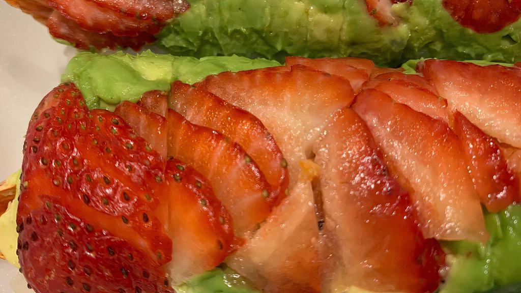 Sexy Roll · spicy tuna and tempura shrimp w/ avocado, strawberry, mango sauce on top