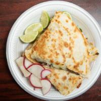Quesadillas Flour · Meat, Cheese, Cilantro, Onion, Salsa with Flour Tortilla