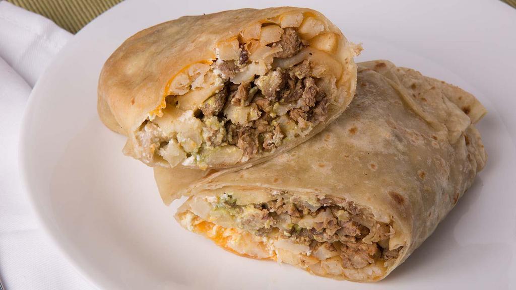 Idaho Burrito · Carne asada, fries, cheese, sour cream and guacamole.