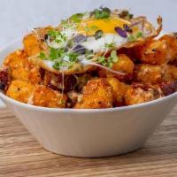 Corn Beef And Tots Bowl · Home made corned beef, tater tots, bell peppers, onions, Chinese sausage country gravy, frie...