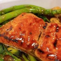 Bbq Salmon Dinner · Broiled salmon with teriyaki sauce.