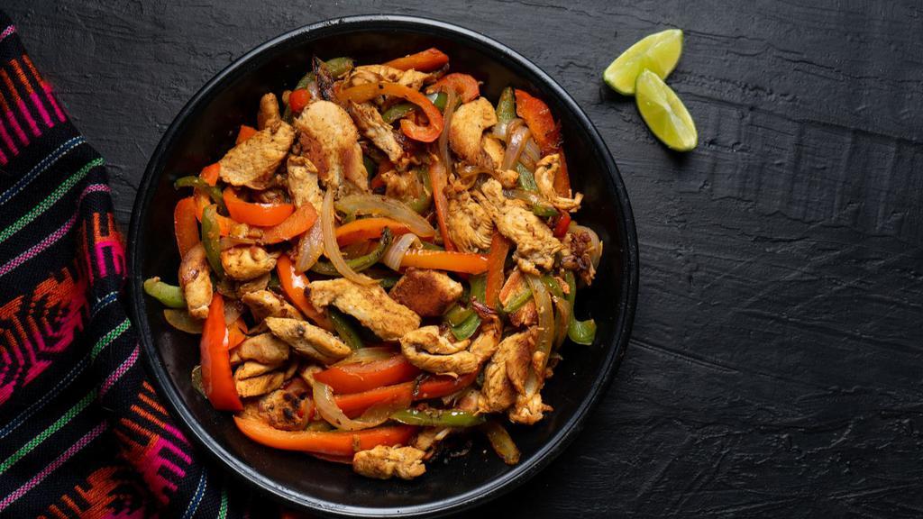 Chicken Fajitas · Delicious 3 soft tortillas with juicy grilled chicken, rice, beans, lettuce and vinaigrette.