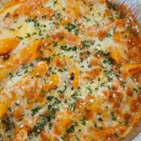 Baked Penne · Pomodoro sauce, ricotta, parmesan, mozzarella cheese and penne noodles
