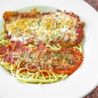 Chicken Parmesan  Dinner · Breaded Chicken Breast, Homemade Marinara Sauce, Melted Mozzarella, & Spaghetti Noodles
