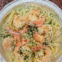 Shrimp Alfredo · seasoned shrimps, fettuccine noodles, & alfredo sauce