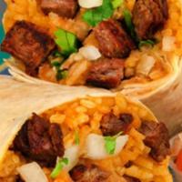 Burrito Plate · All plates served with rice and beans. Burrito stuffed with choice of meat, onions cilantro,...