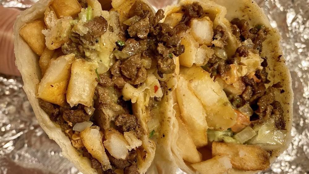 California Burrito · French fries, steak, cheese, pico, guacamole.