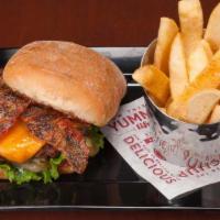 Smoke And Pepper · Perhaps our Finest Burger yet. Topped with black-pepper bacon and extra-sharp Cheddar on a t...